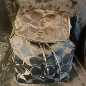 Coach Black Signature Getaway Packable Drawstring Backpack